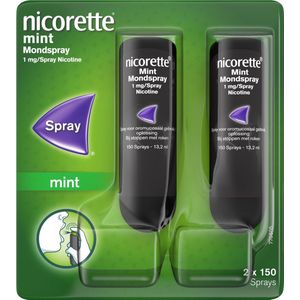 Nicorette Mondspray Mint Duo, Nicotinevervanger, Stoppen met roken, 2 x 150 Sprays