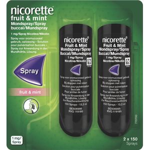 Nicorette Mondspray Fruit & Mint 1mg/spray - nicotinevervanger - stoppen met roken - 2 x 13,2 ml (2 x 150 sprays)