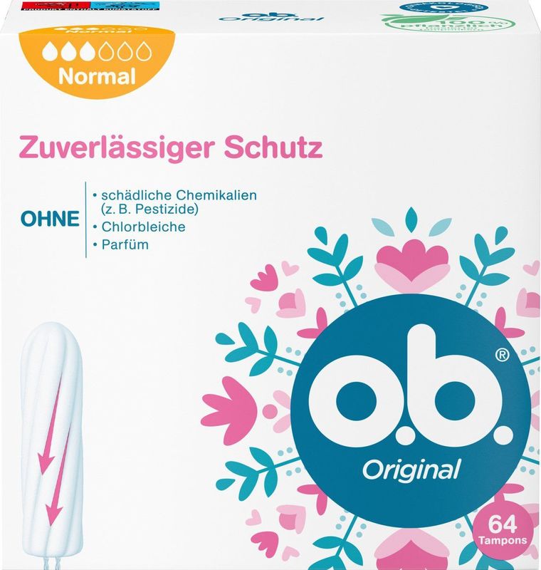o.b. - Originele Normale Tampons - 64 Stuks - Plantaardig - Vrij Van Schadelijke Chemicaliën