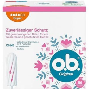 o.b. Originele Super, tampons voor sterke dagen met StayDry-technologie en gebogen groeven, voor betrouwbare bescherming en een schoon gevoel (1 x 56 stuks)