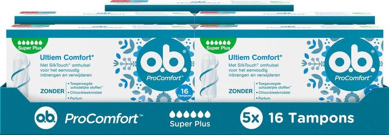 o.b. ProComfort Super Plus - tampons - tampon zeer zware menstruatiedagen - 5x16 stuks