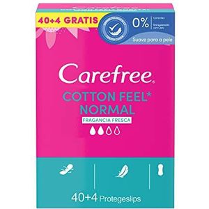 Carefree Cotton Feel Normal Fragancia Fresca Protegeslips (40 + 4 unidades), protegeslips absorberend en zweetabsorberend, beschermende slips voor onder de braguitas