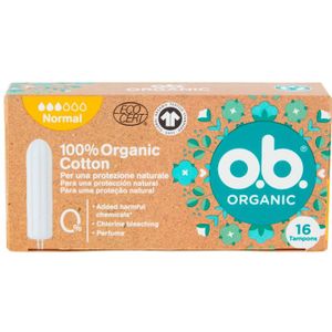 O.B. Organic tampons van 100% biologisch katoen (1 x 16 stuks) tampons zonder applicator met normaal absorptievermogen, wegwerp-tampons zonder schadelijke stoffen