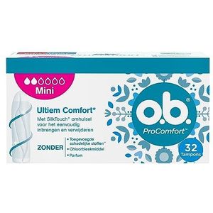 o.b.® ProComfort Mini tampons voor de lichte tot normale menstruatiedagen, met Dynamic Fit™-technologie en SilkTouch® oppervlak voor ultiem comfort* en betrouwbare bescherming, 32 stuks