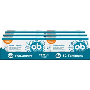 o.b. ProComfort Super - tampons - tampon zwaardere menstruatiedagen - 6 x 32 stuks