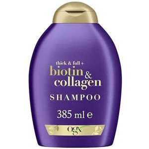 OGX Biotine & Collagen Shampoo (385 ml), shampoo met biotine, collageen en gehydrolyseerde tarweproteïne, zonder sulfaten of parabenen, volumizer en texturizer voor haar (verpakking kan variëren)