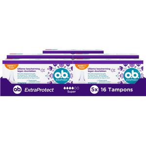 o.b. ExtraProtect Super - Tampons - Zwaardere Menstruatiedagen - 5 x 16 Stuks