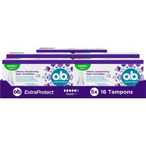 o.b. ExtraProtect Super Plus - tampons - tampon zeer zware menstruatiedagen - 5 x 16 stuks