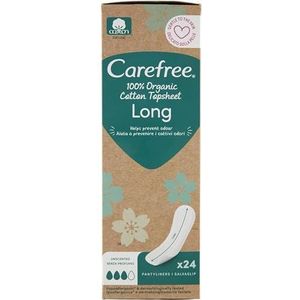 Carefree Inlegkruisjes van 100% biologisch katoen, ademend katoen, extra lange damesslips voor de gevoelige huid, beschermen de dagelijkse slip zonder geur en super absorberend, 24 inlegkruisjes