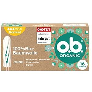 o.b. Organic Normal (16 stuks), tampons van 100% biologisch katoen met gebogen groeven voor middelgrote, sterkere dagen, voor betrouwbare en natuurlijke bescherming tijdens de menstruatie
