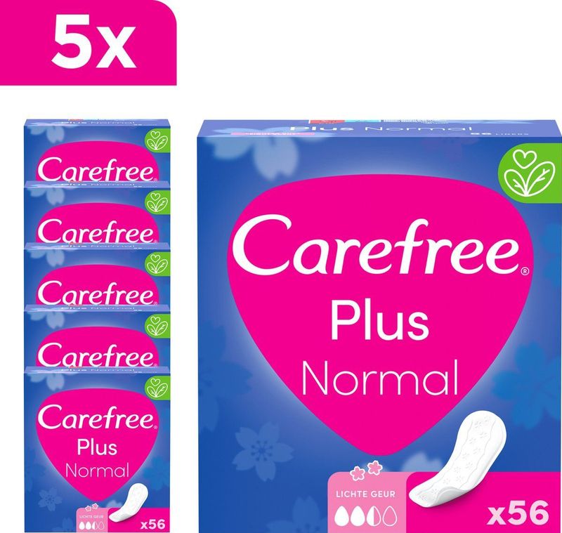 Carefree Plus Normaal inlegkruisjes - met ultieme verbeterde kern - absorptiegraad drie - 5 x 56 stuks