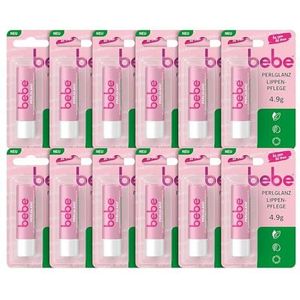 bebe Parelmoer lippenbalsem (12 x 4,9 g), lippenbalsem met rozenolie-extract en sheaboter, geeft de lippen een zachte en glinsterende parelglans