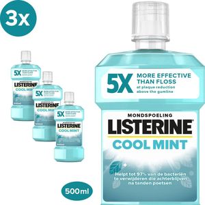 LISTERINE Cool Mint mondwater - verfrissende mondspoeling voor bestrijding van schadelijke bacteriën voor gezond tandvlees - 3x500ml