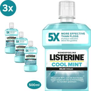 LISTERINE Mondwater Cool Mint Milde Smaak - mondspoeling - zonder alcohol - langdurig frisse adem - 3 x 500 ml