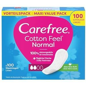 Carefree Inlegkruisjes Cotton Feel Normal met aloë vera-geur, 100 stuks, 100% ademend voor een langdurig fris gevoel, maat normaal