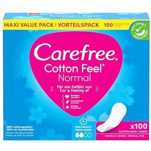 Carefree Inlegkruisjes Cotton Feel normaal met frisse geur, 100% ademend voor een langdurig fris gevoel, maat normaal, 100 stuks