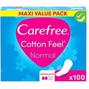Carefree Cotton Feel Normaal luchtdoorlatende inlegkruisjes, frisse geur, absorptiegraad twee, maat normaal, verpakking van 100 stuks