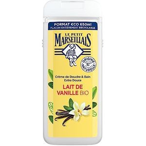 Le Petit Marseillais | Crème de Douche Extra Douce Lait de Vanille Bio (flacon de 650 ml) – Gel douche avec 92% d'ingrédients d'origine naturelle – pH neutre pour la peau et sans colorant