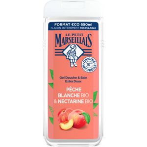 Le Petit Marseillais | Extra zachte biologische witte perzik & biologische nectarine douchegel (650 ml fles) – 92% ingrediënten van natuurlijke oorsprong – pH-neutraal voor de huid en zonder