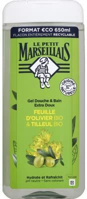 Le Petit Marseillais | Douchegel & Badgel, extra zacht, biologisch olijfblad en linde (fles van 650 ml) – 92% ingrediënten van natuurlijke oorsprong – pH-huidneutraal en zonder kleurstoffen