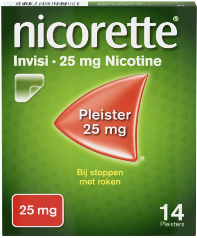 Nicorette Invisi Pleisters, nicotinevervanger, 25mg, Stoppen met roken - 1 x 14 stuks