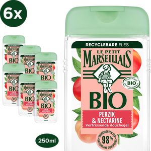 Le Petit Marseillais bio douchegel voordeelverpakking - verfrissende douchegel met Bio Perzik & Nectarine - pH-neutraal voor de huid - 6 x 250 ml
