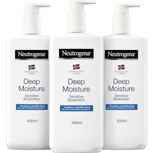 Neutrogena Deep Moisture Bodylotion Sensitive - voorraadbundel met 3 x 400 ml parfumvrije verzorging voor de gevoelige huid