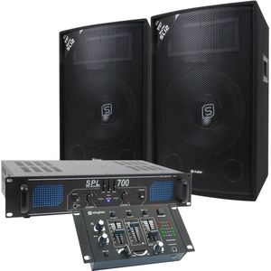 DJ set - Complete DJ set met mengpaneel, versterker en 12'' speakers - 700W