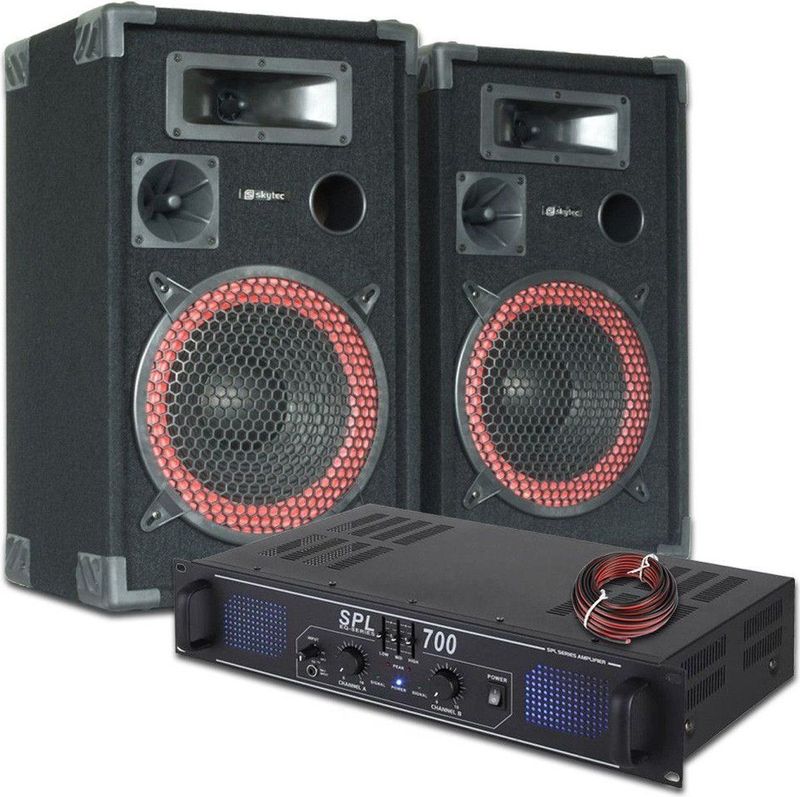 SkyTec DJ PA Luidspreker en Versterker combinatie 700W