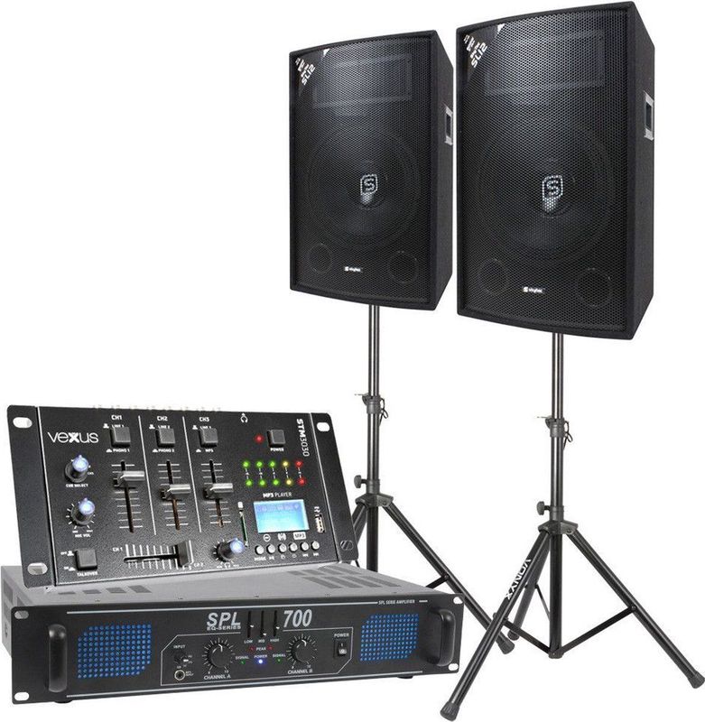 Complete DJ Bluetooth Geluidsinstallatie - 700W - Inclusief Standaards