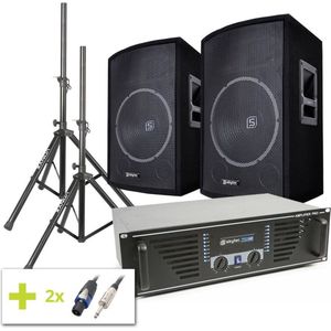 SkyTec 1000W disco installatie met versterker, 15 speakers en stands