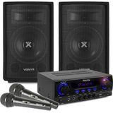 Karaoke Set met Bluetooth en Twee Microfoons - Just Sing - Fenton Versterker - Vonyx Speakers