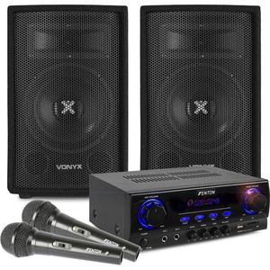 Karaoke Set met Bluetooth en Twee Microfoons - Just Sing - Fenton Versterker - Vonyx Speakers