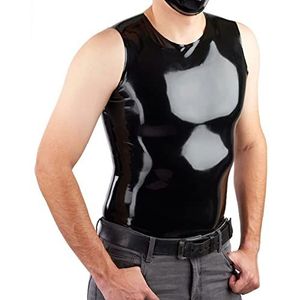 Zwarte Latex Mannen Vest Top Klassieke Shirt Ronde Hals Mouwloos Kostuum Mannelijke Tops Rubber O-hals Vest 100% Handgemaakt