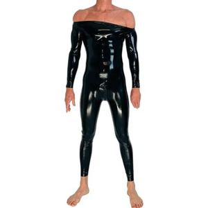 Handgemaakte zwarte latex catsuit voor heren nek met kruis rits rubberen Gummi bodysuit