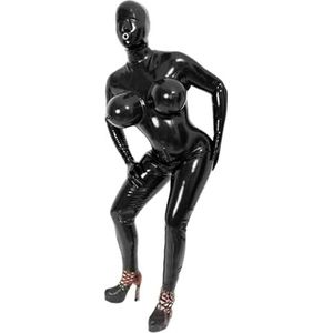 Handgemaakte Unisex Latex Full Body Rubber Catsuit met Opblaasbare Borsten Wetlook Bodysuit Terug Kruis Zip