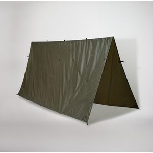 Compacte en lichte tarp voor bushcraften/wildkamperen waterdicht kaki 2.95 x 2.80 m