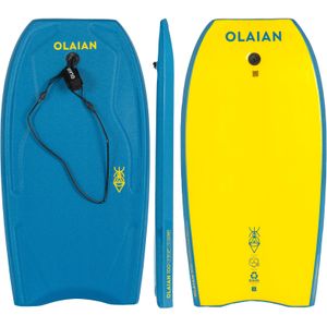 Bodyboard voor kinderen 100 blauw geel met pols leash