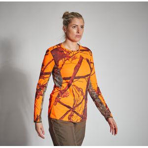 Geluidloos en ademend camouflageshirt dames 500 fluo