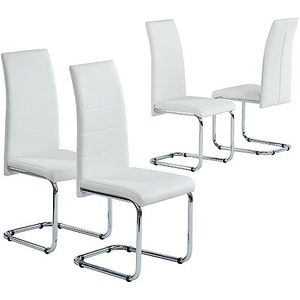 BAÏTA - Set van 4 stoelen Mara kunstleer wit metalen poten verchroomd