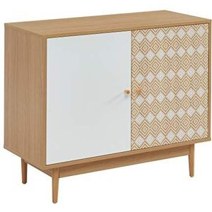 BAÏTA Leika buffet, wit en eiken, 90 x 39,5 x 75 cm