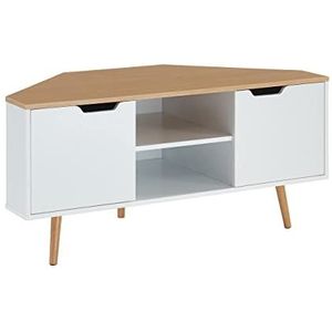 BAÏTA LYNA Hoek TV-meubel - Wit en eiken - Industriële stijl - L 115 x D 55 x H 53,5 cm - LYNA
