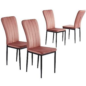 BAÏTA - Set van 4 stoelen Poppy velours, roze, metalen poten, zwart