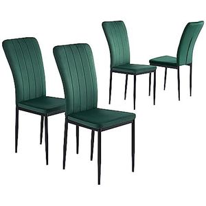 BAÏTA - Set van 4 stoelen Poppy velours, groen, metalen poten, zwart