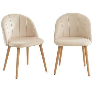 BAÏTA Shell Set van 2 stoelen, fluweel en massief hout, beige/zandkleurig, lengte 52 cm