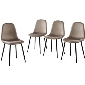 BAÏTA - Set van 4 stoelen Lena velours, taupe, metalen poten, zwart
