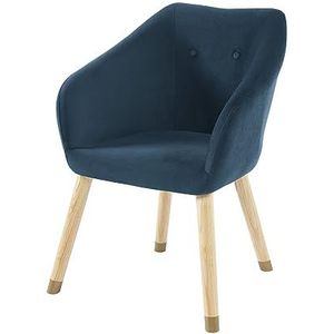 BAÏTA Hilda fauteuil in blauw fluweel met houten en gouden voet