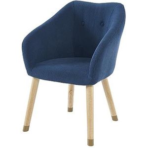 BAÏTA Blauwe corduroy Hilda fauteuil met houten en gouden voet