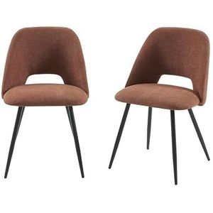 BAÏTA Set van 2 stoelen Elisabeth stof, bordeauxrood, metalen poten, zwart