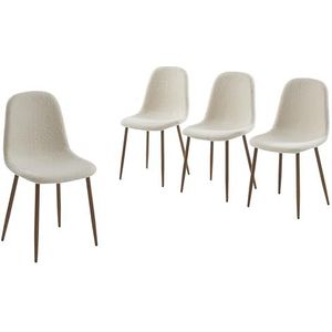 Set van 4 stoelen Birgit stof geknoopt ecru houten poten licht